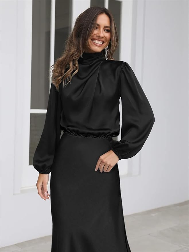 Valenzora | Satin Dress with Long Sleeves for Women