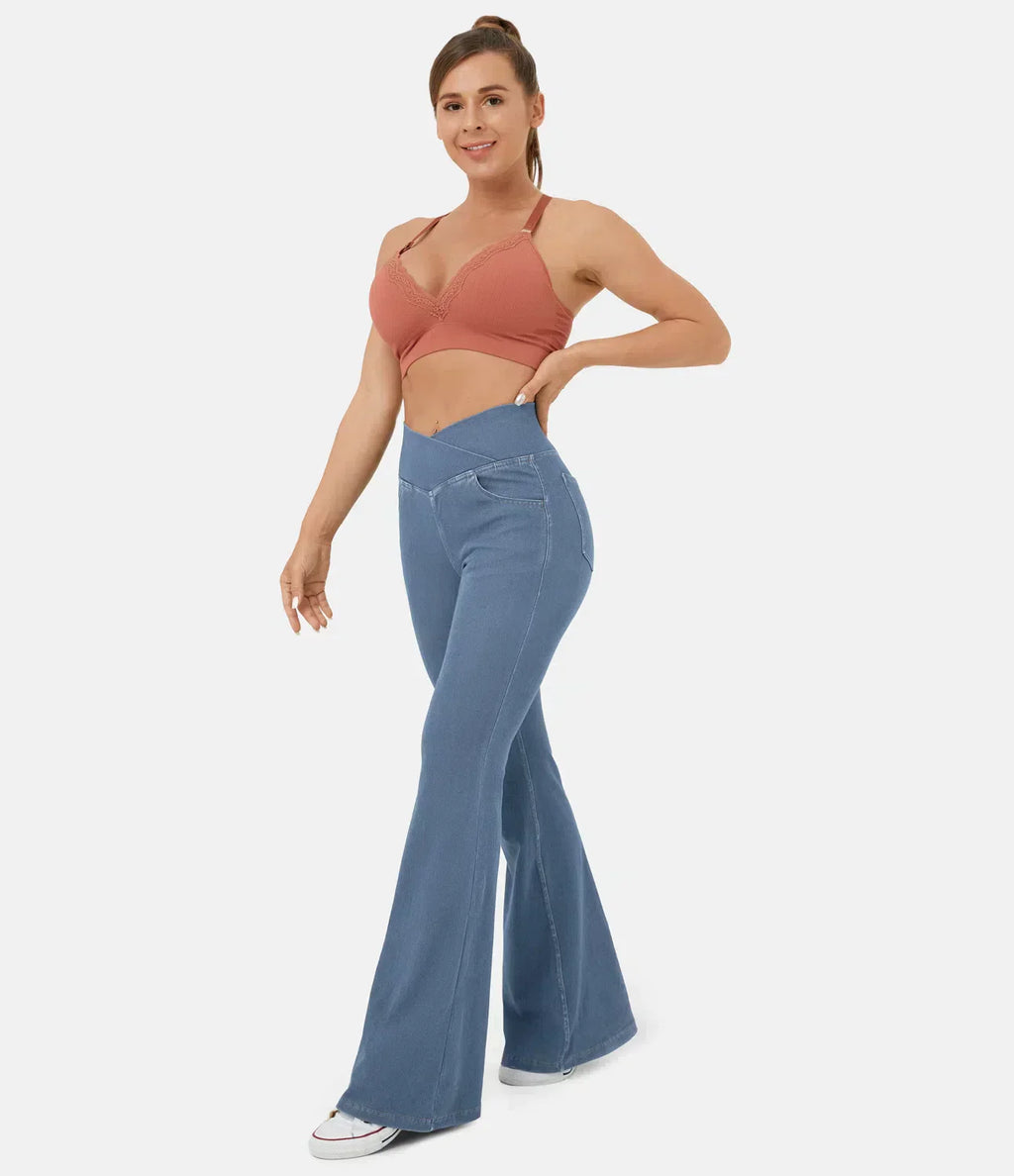 Crossover jeans with a high waist