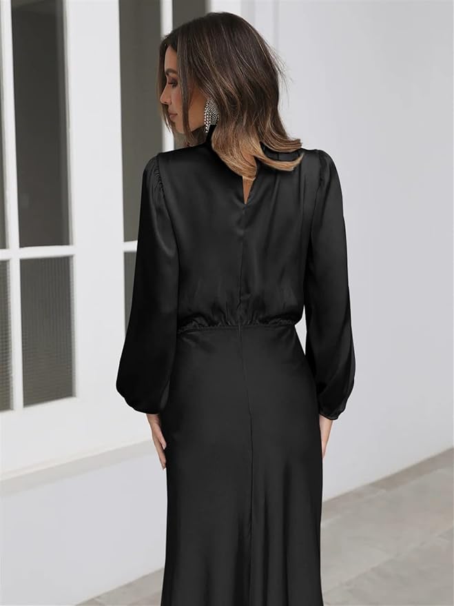 Valenzora | Satin Dress with Long Sleeves for Women