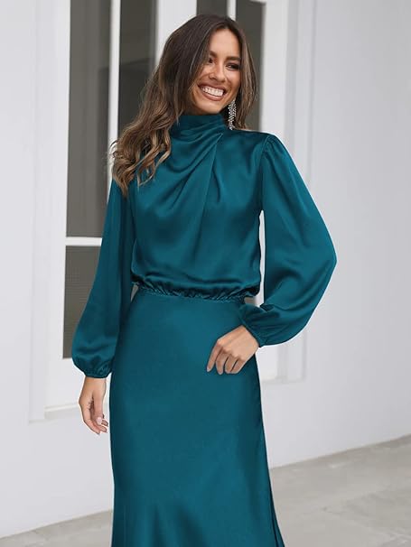 Valenzora | Satin Dress with Long Sleeves for Women