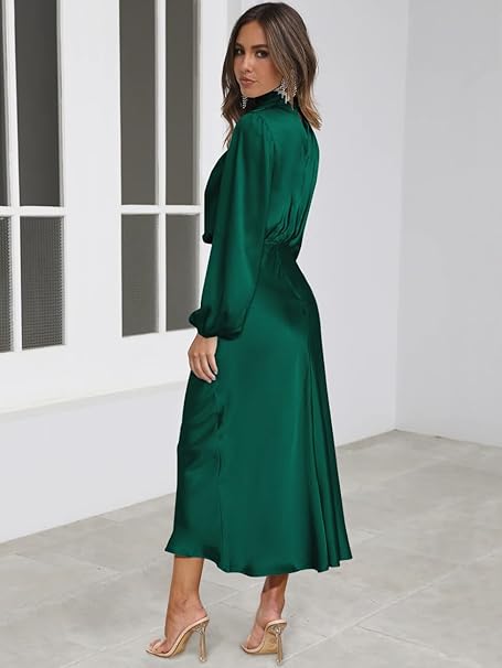 Valenzora | Satin Dress with Long Sleeves for Women