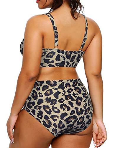Valenzora | Push-up High-Waisted Tummy Control Plus Size Bikini Swimsuit Leopard Print