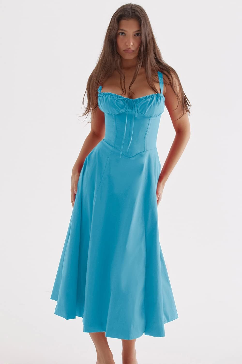 Valenzora - Midi dress with fitted top and flared skirt | Mini dress with spaghetti straps