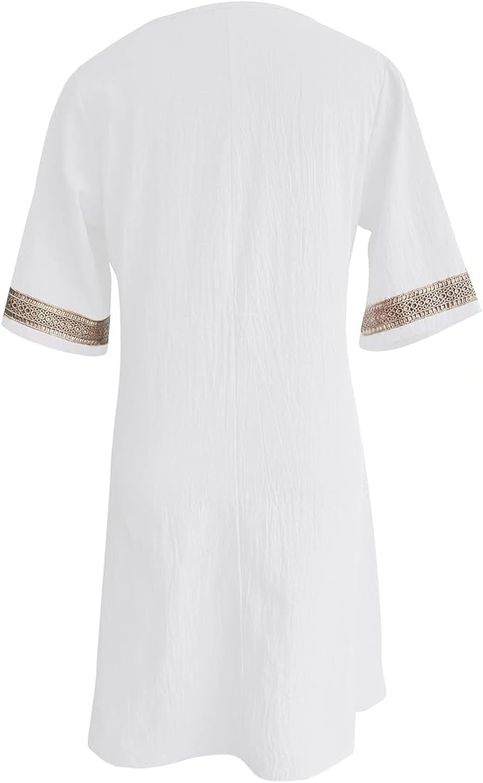 Casalina™ – Breezy Linen Summer Dress with Embroidered Details