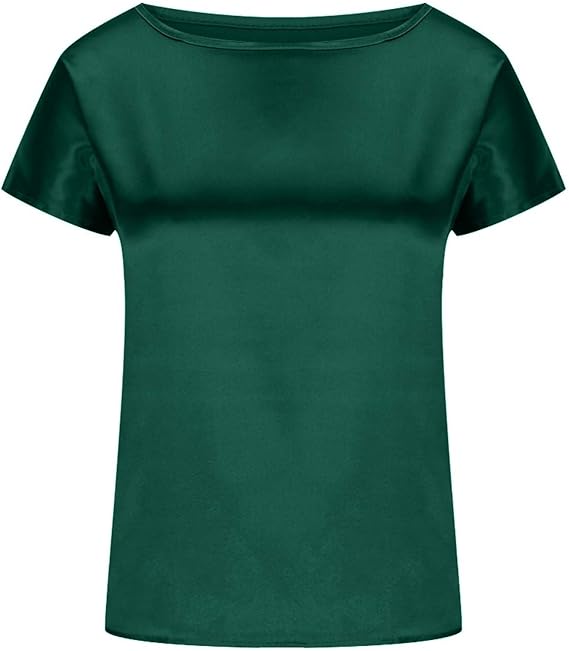 Women's satin T-shirt with an elegant waterfall neckline and simple details, size S