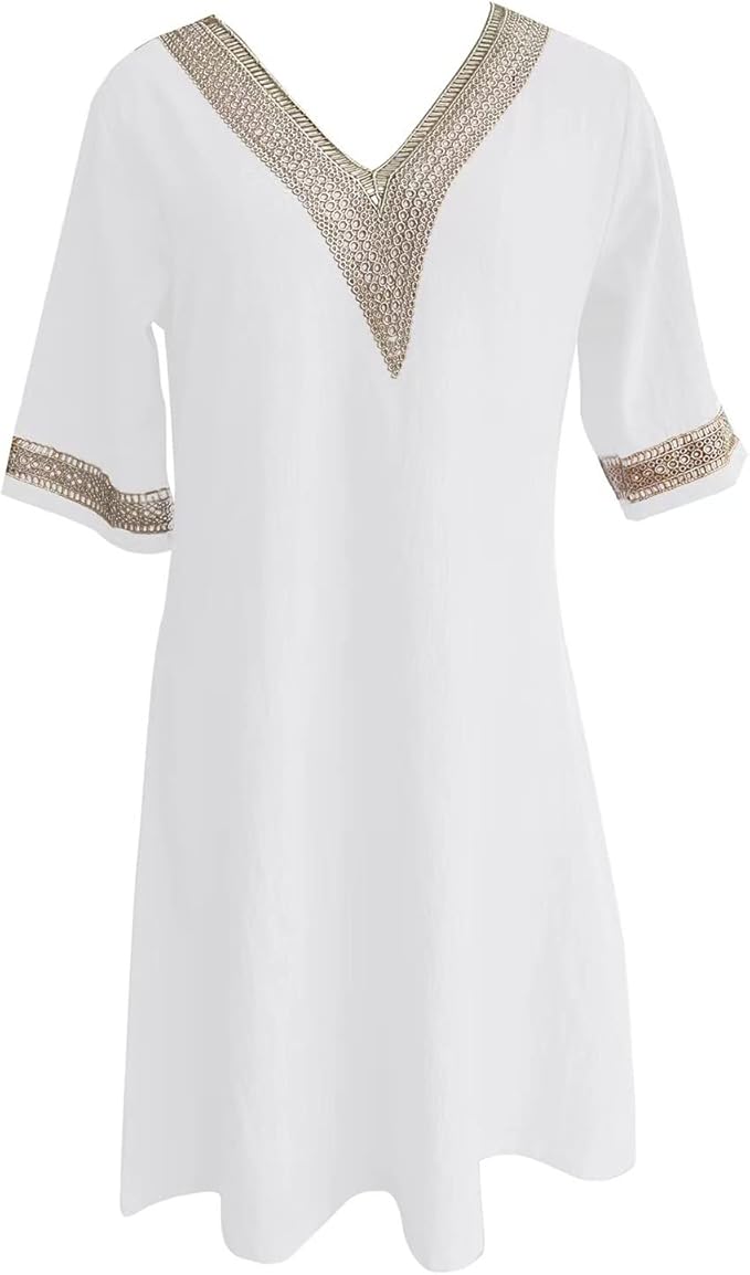 Casalina™ – Breezy Linen Summer Dress with Embroidered Details