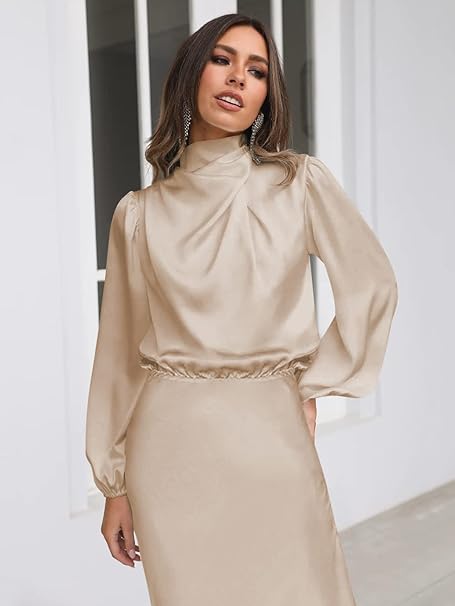 Valenzora | Satin Dress with Long Sleeves for Women