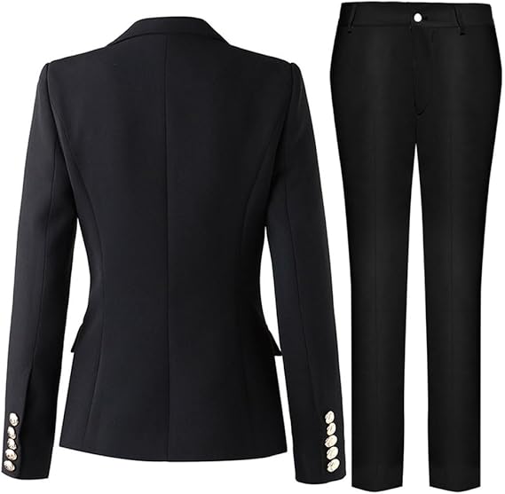 Women's elegant business suit set with double button placket and slim fit, size