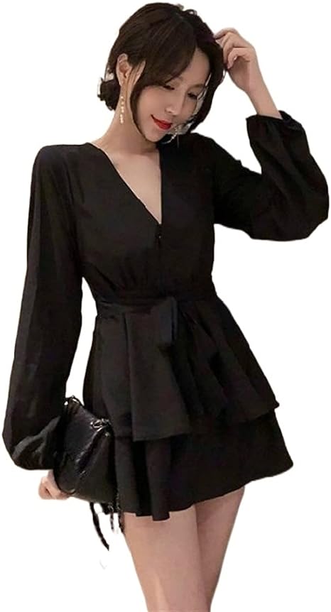 GWEN - Dress with V-neck and lantern sleeves