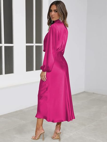 Valenzora | Satin Dress with Long Sleeves for Women