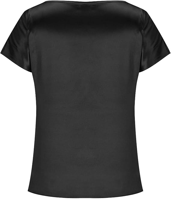 Women's satin T-shirt with an elegant waterfall neckline and simple details, size S