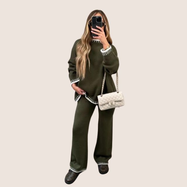 Valenzora | Elegantes Loungewear-Set aus Strick mit Kontrastbesatz
