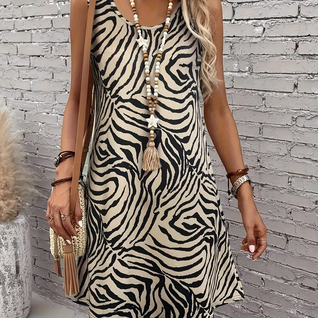 Valenzora | Sleeveless Zebra Dress, A-Line Summer Skirt