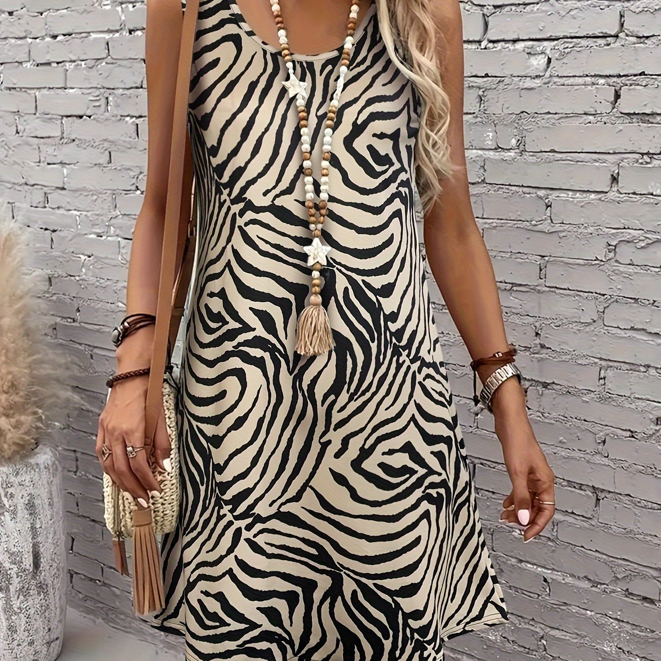 Valenzora | Sleeveless Zebra Dress, A-Line Summer Skirt