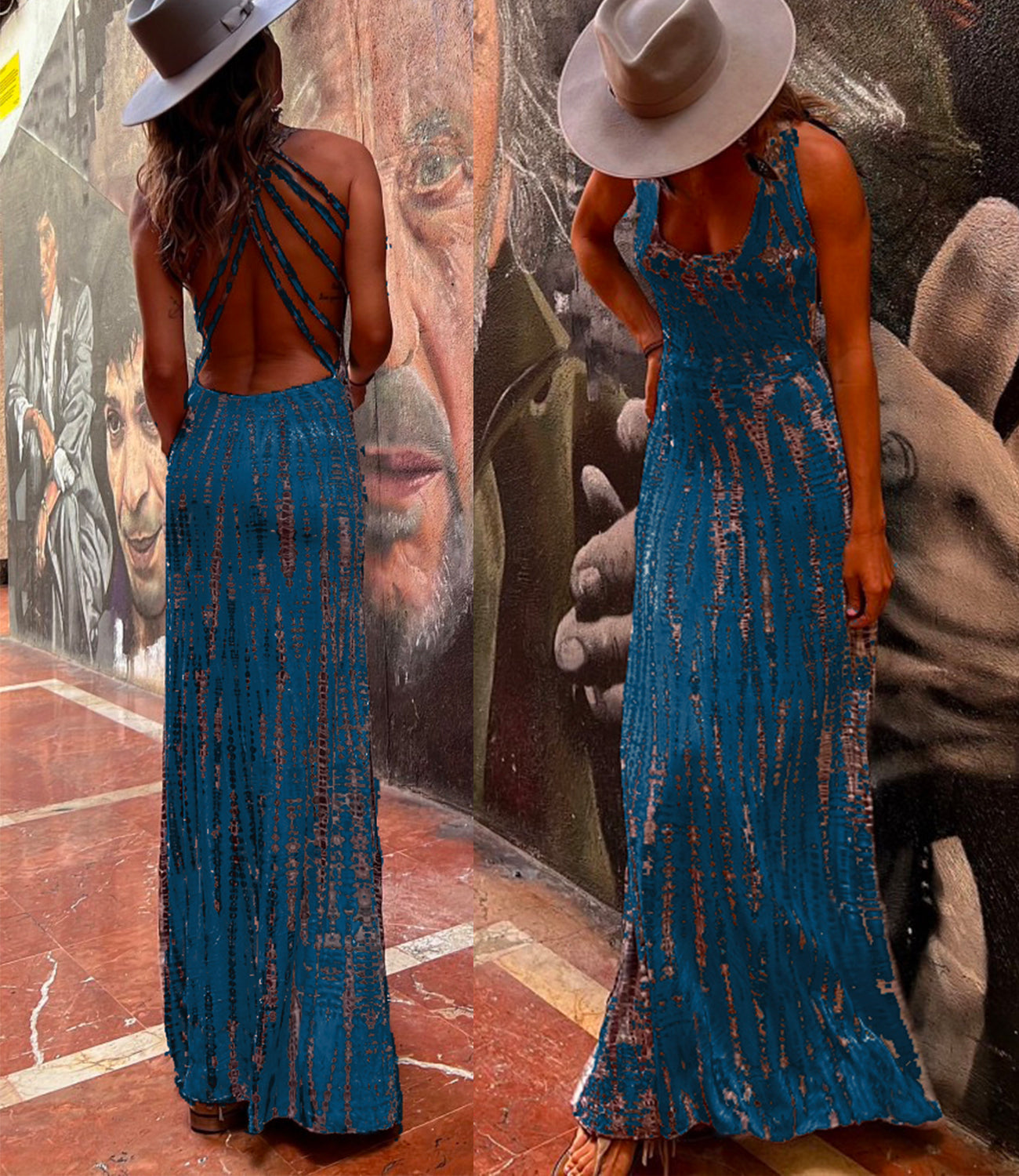 Valenzora | Rosiedress Criss Cross Open Back Tie Dye Maxi Dress