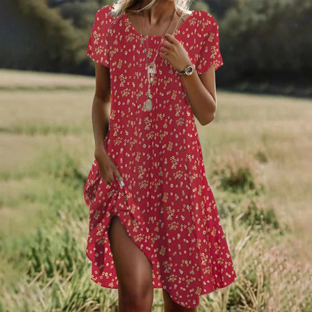 Valenzora | Kurzärmeliges grünes Minikleid mit Tupfen