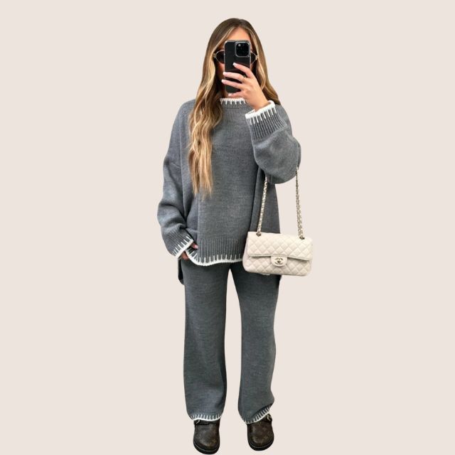 Valenzora | Elegantes Loungewear-Set aus Strick mit Kontrastbesatz