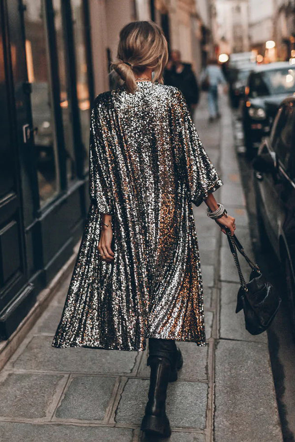 Valenzora | Disco Glamour Pailletten Kimono mit ausgestellten Ärmeln
