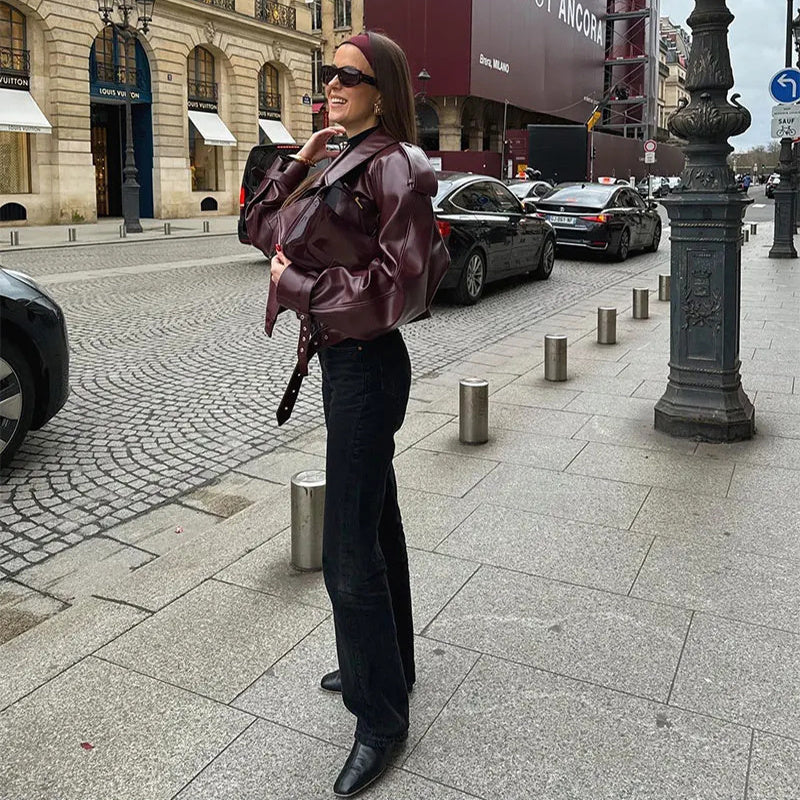 Valenzora | Short jacket made of luxurious Bordeaux glossy leather
