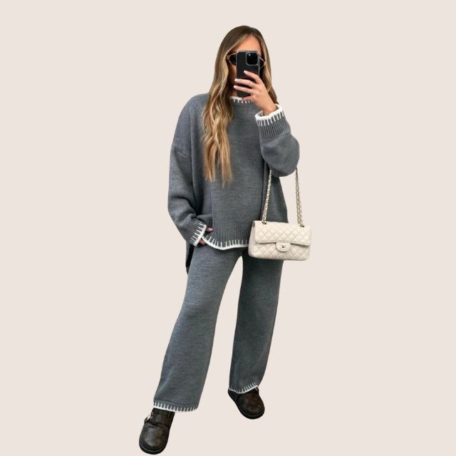 Valenzora | Elegantes Loungewear-Set aus Strick mit Kontrastbesatz