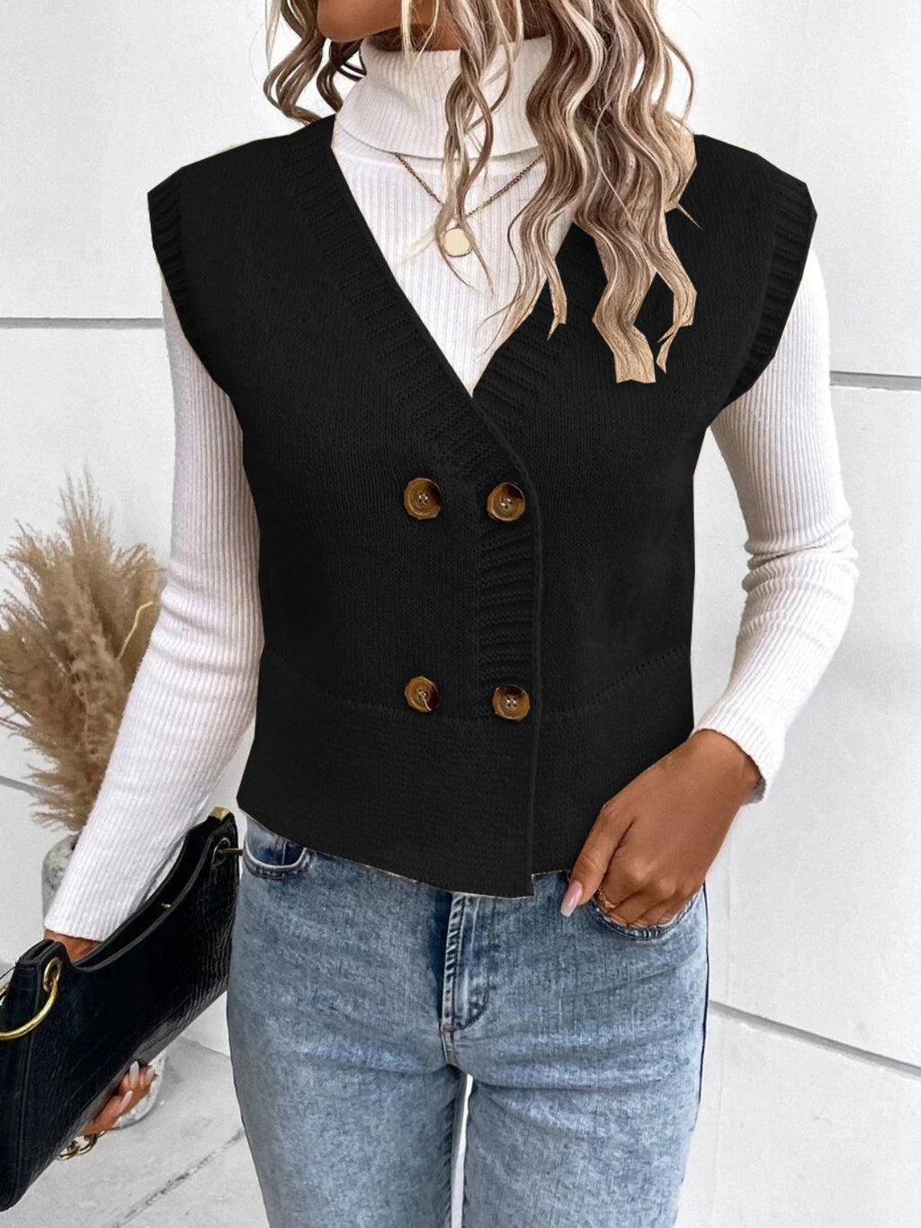 Valenzora | Elegante Herbst Klassische Knopfleiste V-Ausschnitt Strickweste für Damen
