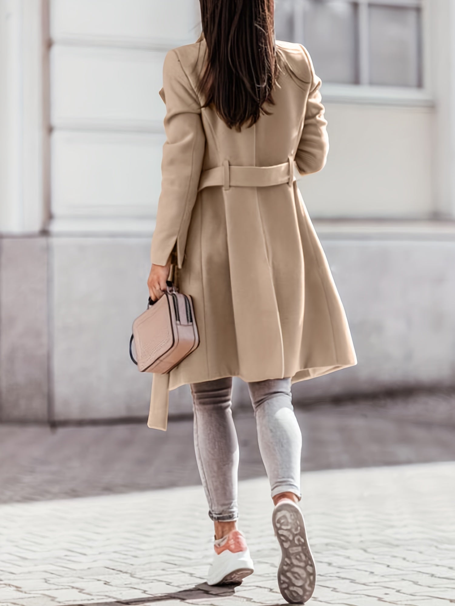Valenzora | Women's Double-Button Wool Blend Trench Coat, Slim Fit, Knee Length
