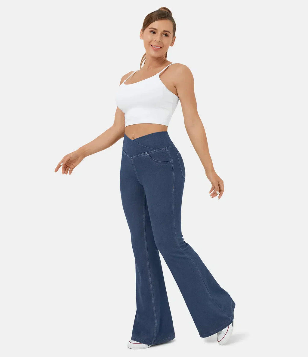 Crossover jeans with a high waist