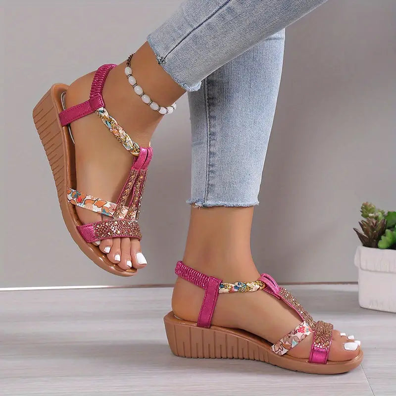 Inka™ - Boho Glam Strass-Keilsandaletten mit Flechtwerk [Letzter Tag Rabatt]