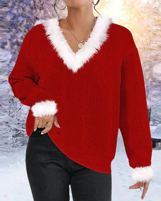 Valenzora | Patchwork Sweater With Fur Collar