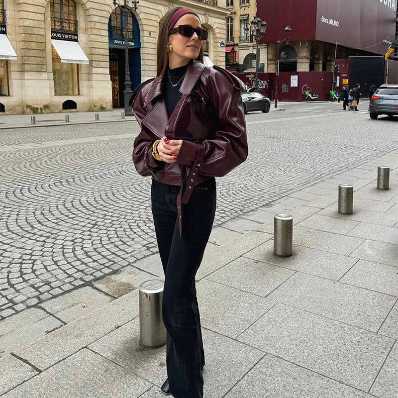 Valenzora | Short jacket made of luxurious Bordeaux glossy leather