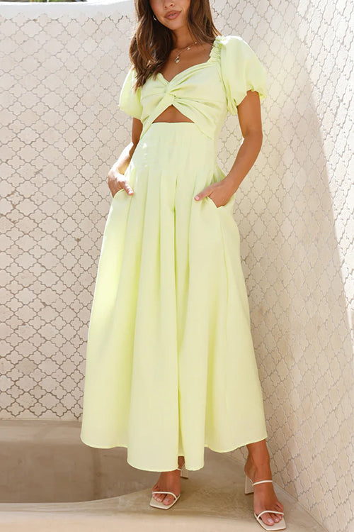Valenzora | Rosiedress Maxikleid mit Puffärmeln, Twist-Front und Cut-Outs