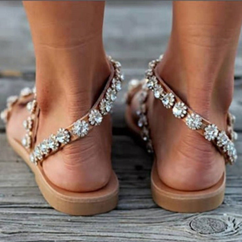 Valenzora | Boho Beach Rhinestone Flip Flops
