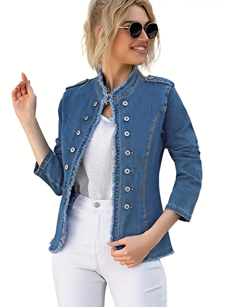 Valenzora | Blaue Jeansjacke für Damen mit offener Kante