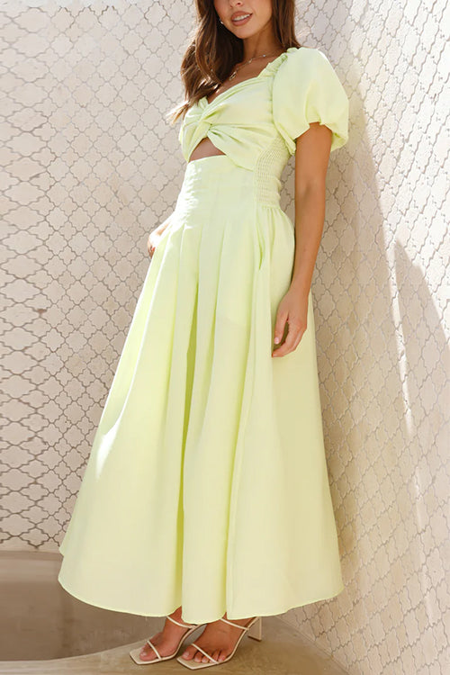 Valenzora | Rosiedress Maxikleid mit Puffärmeln, Twist-Front und Cut-Outs