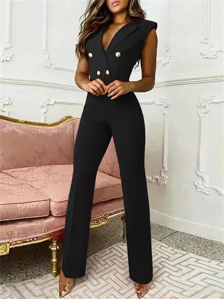 Valenzora | Jumpsuit with V-neck and pied-de-poule print | Trendy and elegant