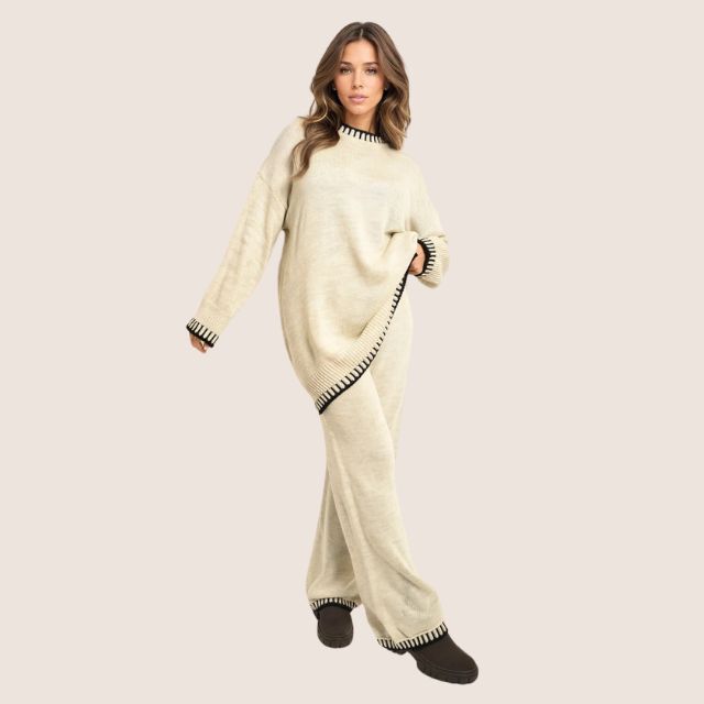 Valenzora | Elegantes Loungewear-Set aus Strick mit Kontrastbesatz