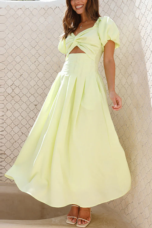 Valenzora | Rosiedress Maxikleid mit Puffärmeln, Twist-Front und Cut-Outs