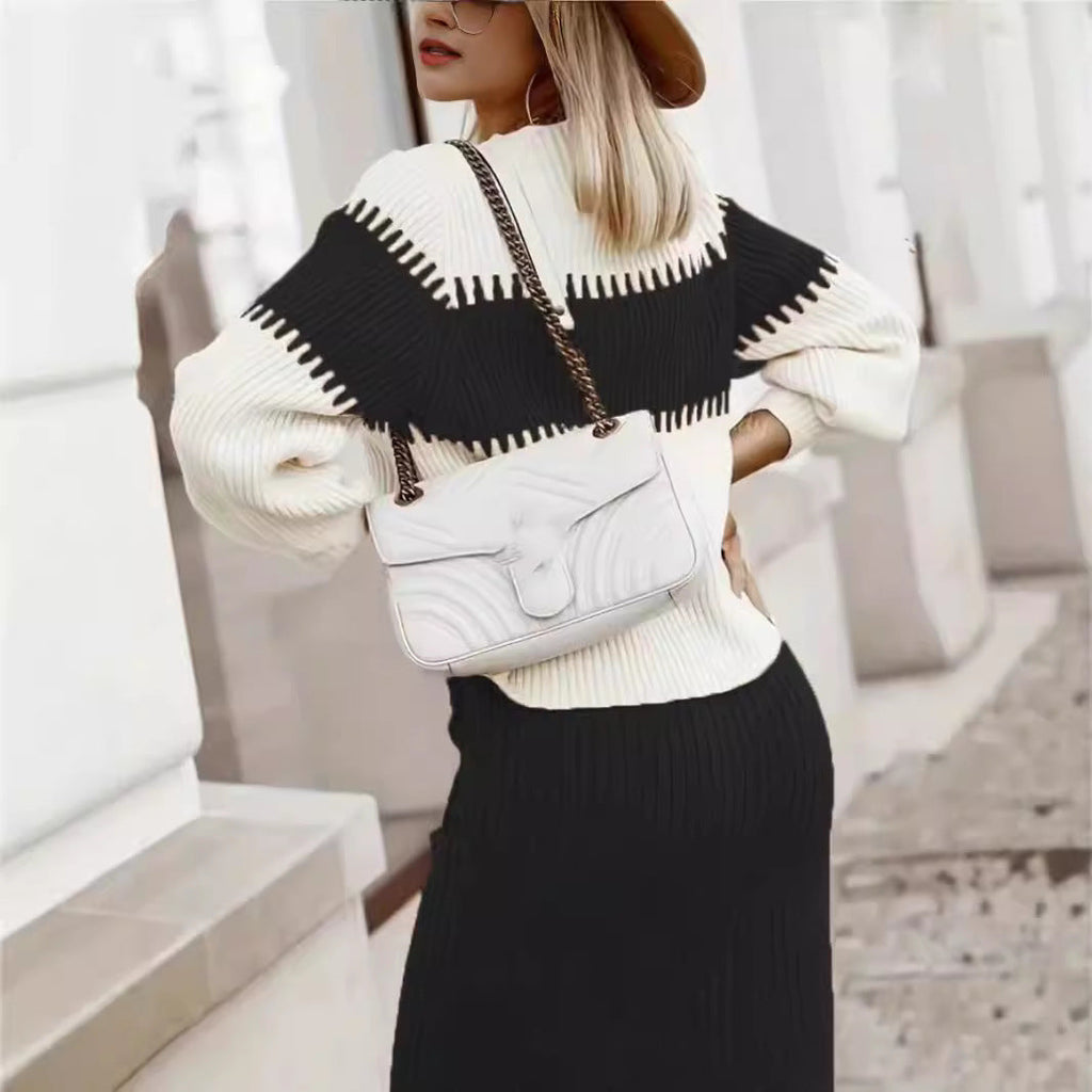 Valenzora | 1-piece knitwear set - long-sleeved sweater and slim midi skirt