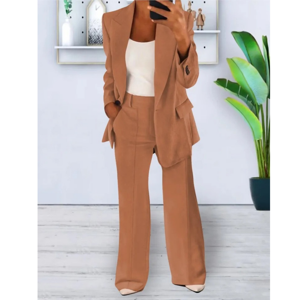 Valenzora | Relaxed fit solid color casual pocket blazer and trousers set