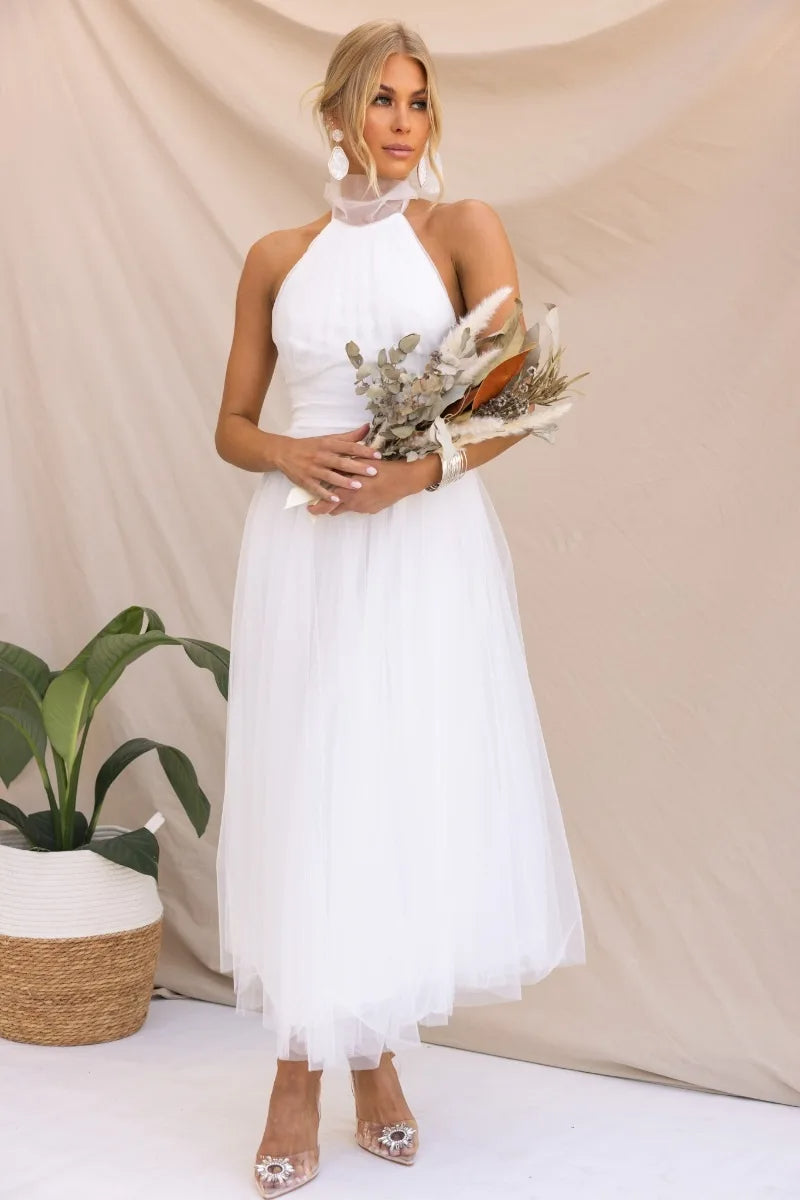 Valenzora | Halter Tulle Midi Dress