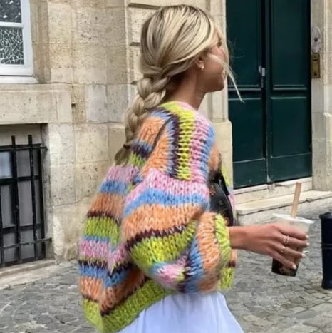 Striped open cardigan