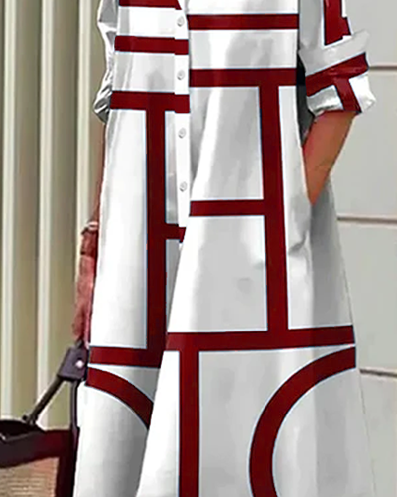 Valenzora | Kleid mit Taschen und geometrischem Druck