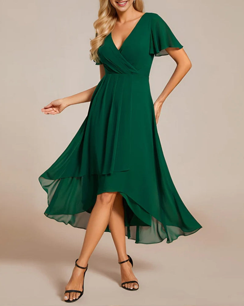 Valenzora | Dress with V-neck and ruffled sleeves