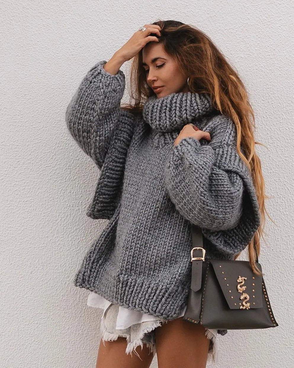 Oversized knitted turtleneck sweater