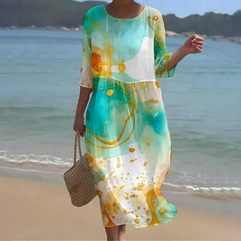 Valenzora | Elegant floral dress that covers the midriff