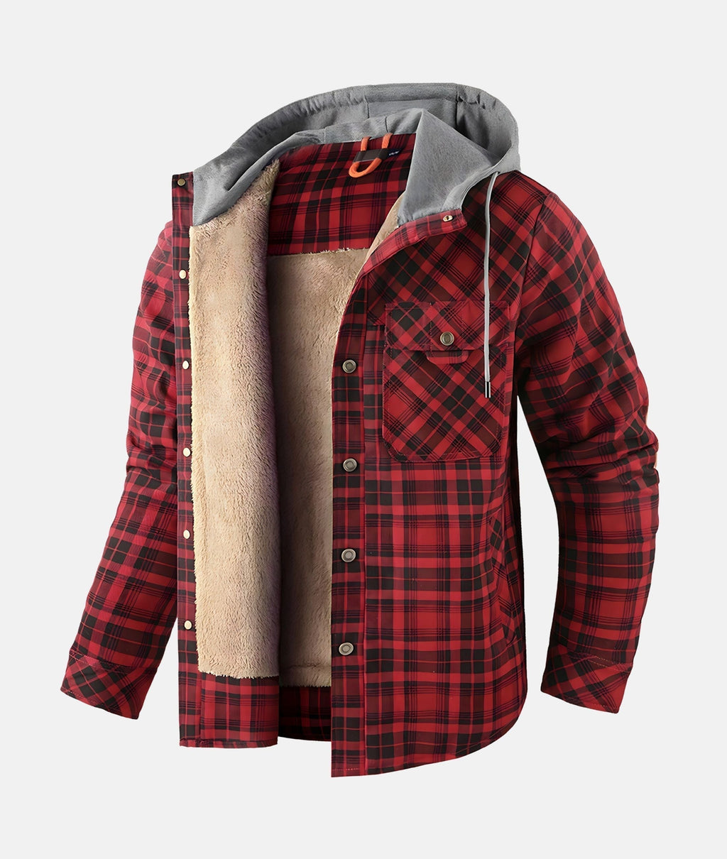 Valenzora | Checkered flannel jacket with hood and faux fur lining