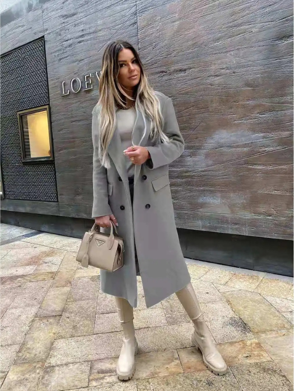 Valenzora | Women's Double-Button Coat, Classic Elegant Long Coat