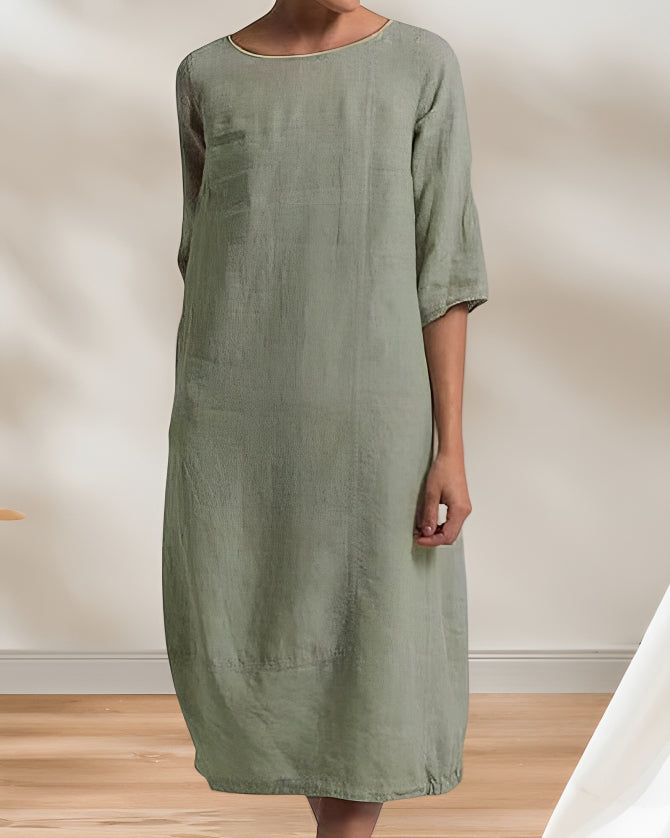 Valenzora | Ladies Casual Linen Look Simple Midi Dress