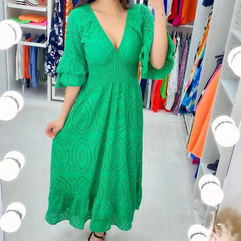 Angela™ - Midikleid mit Broderie-Anglaise-Rüschen an den Ärmeln