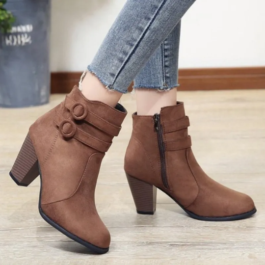 Valenzora | Women's suede ankle boots with double-stitch closure, high block heel, zipper